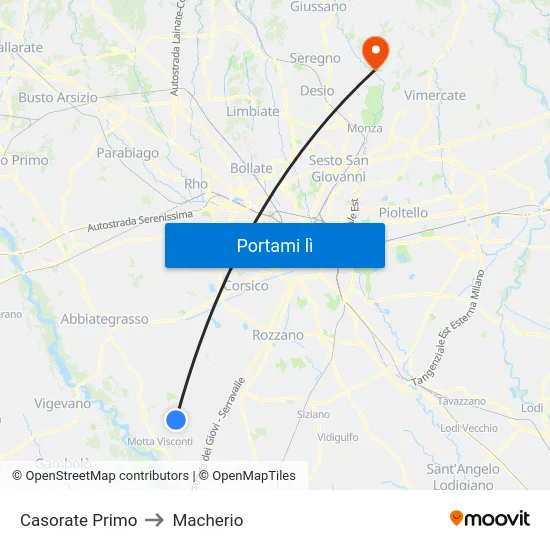 Casorate Primo to Macherio map