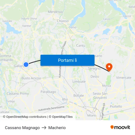 Cassano Magnago to Macherio map