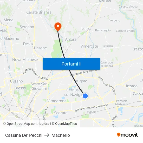 Cassina De' Pecchi to Macherio map