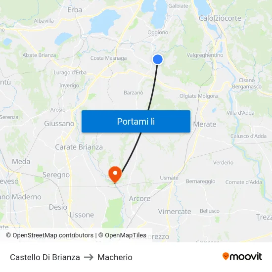 Castello Di Brianza to Macherio map