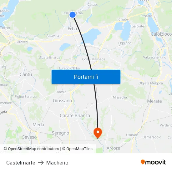 Castelmarte to Macherio map