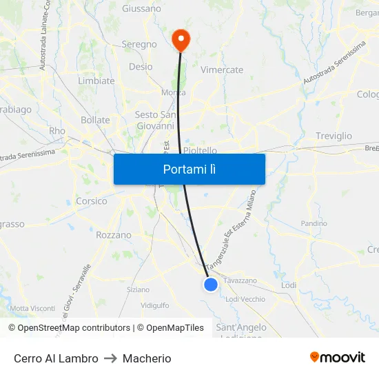 Cerro Al Lambro to Macherio map