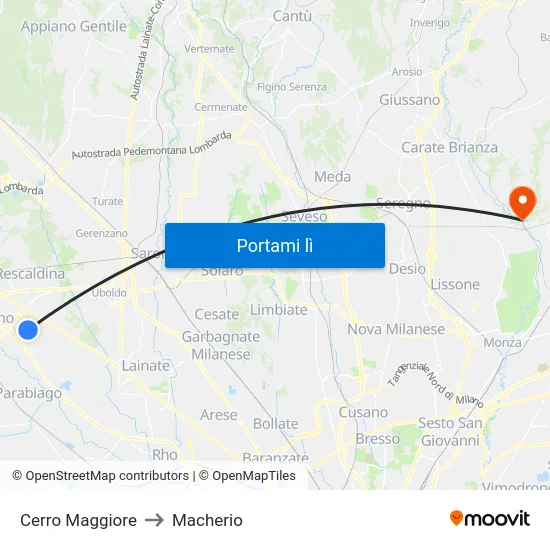 Cerro Maggiore to Macherio map