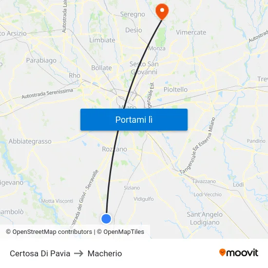 Certosa Di Pavia to Macherio map