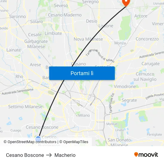 Cesano Boscone to Macherio map