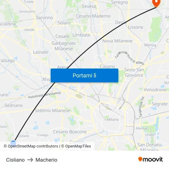 Cisliano to Macherio map