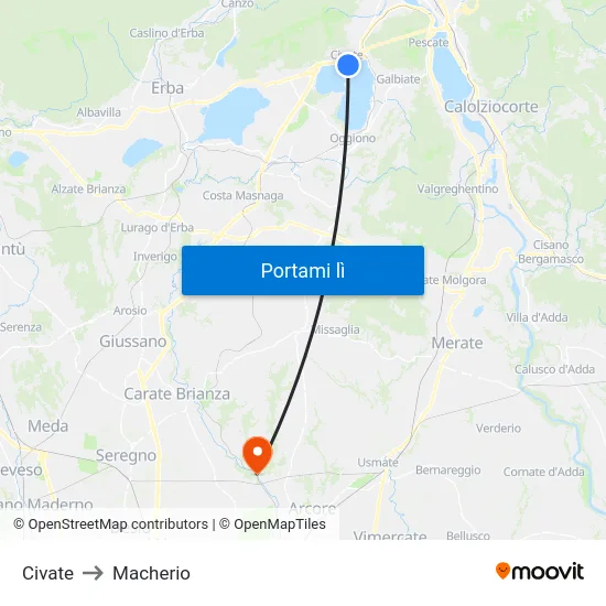 Civate to Macherio map