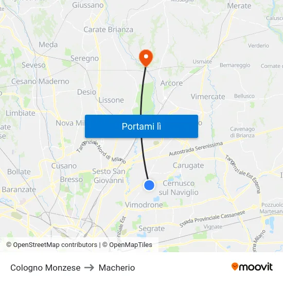 Cologno Monzese to Macherio map