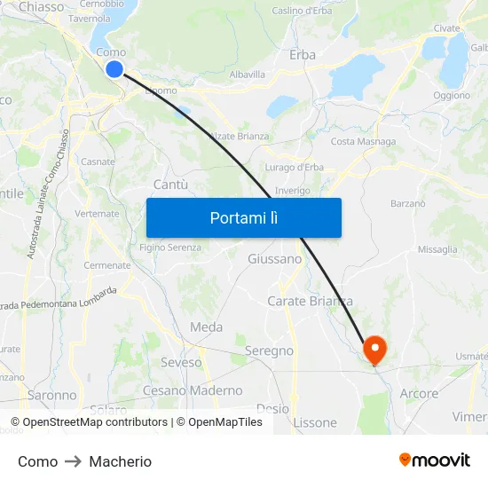 Como to Macherio map