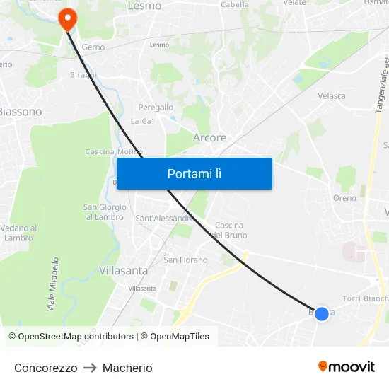 Concorezzo to Macherio map