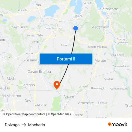 Dolzago to Macherio map
