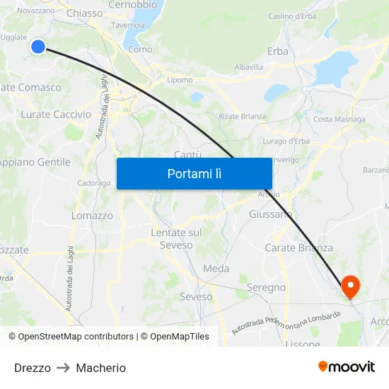 Drezzo to Macherio map