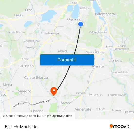 Ello to Macherio map