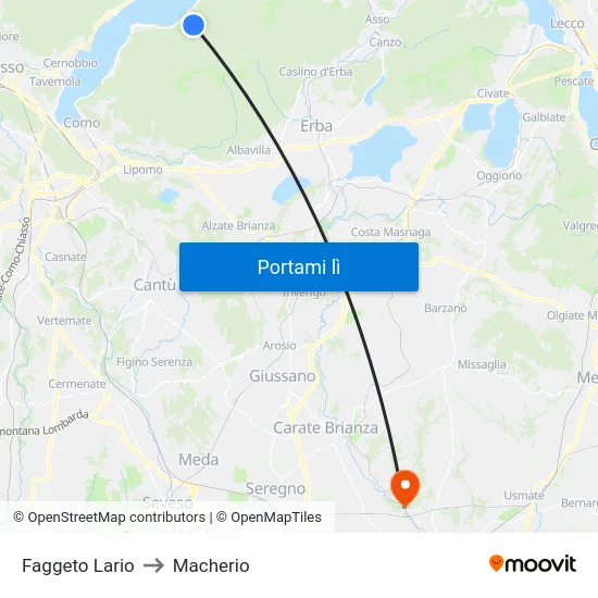 Faggeto Lario to Macherio map