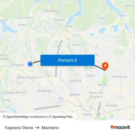 Fagnano Olona to Macherio map