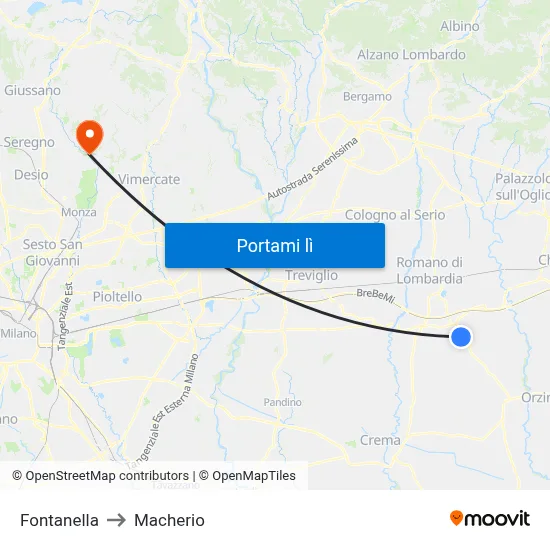 Fontanella to Macherio map