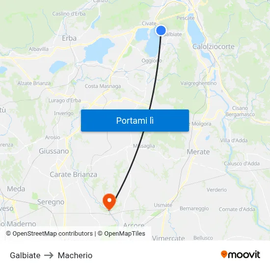 Galbiate to Macherio map