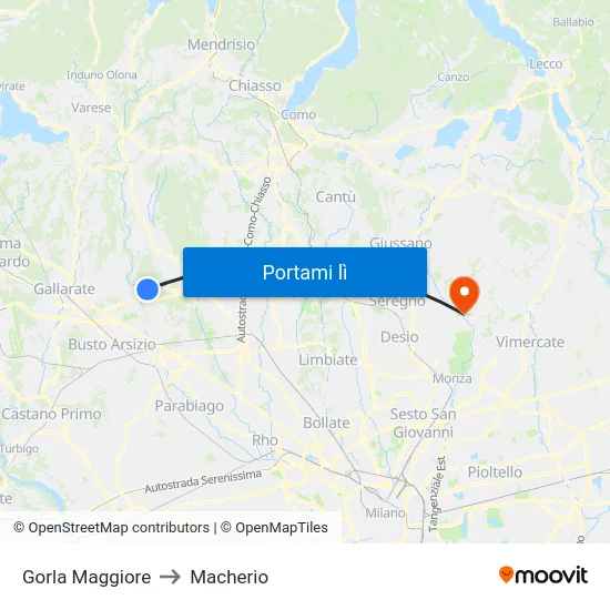 Gorla Maggiore to Macherio map