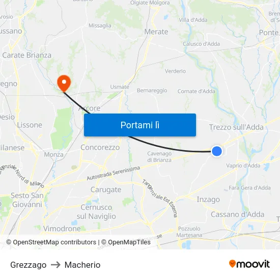 Grezzago to Macherio map
