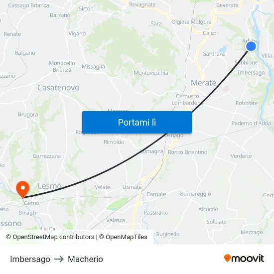 Imbersago to Macherio map