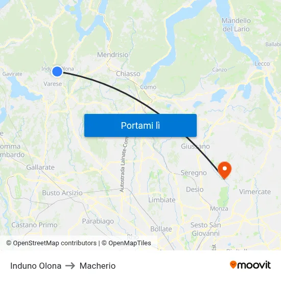 Induno Olona to Macherio map