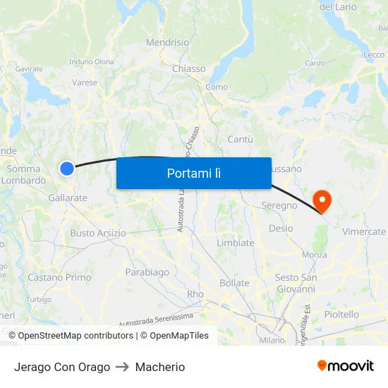 Jerago Con Orago to Macherio map
