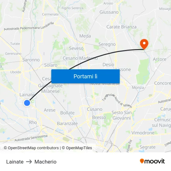 Lainate to Macherio map