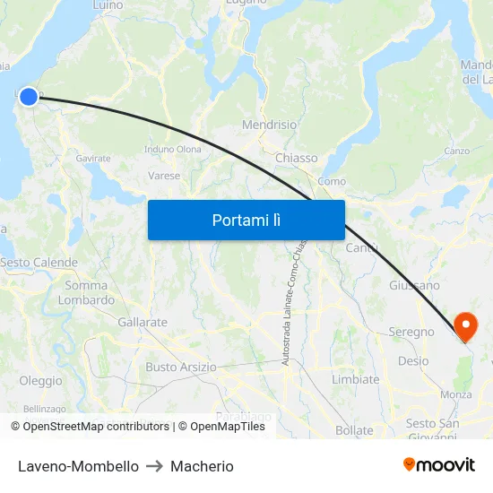 Laveno-Mombello to Macherio map