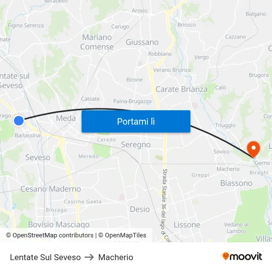Lentate Sul Seveso to Macherio map