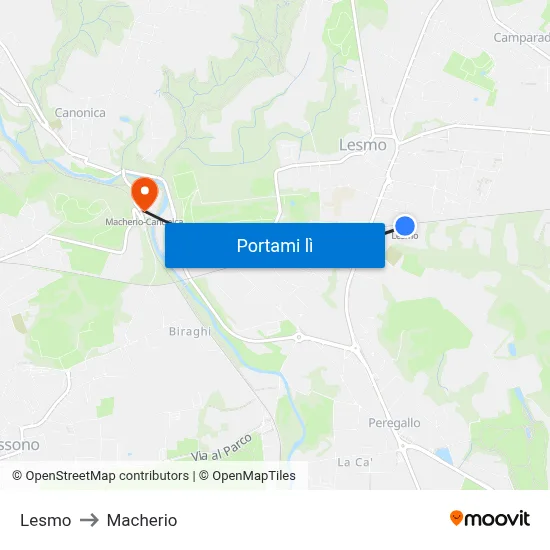 Lesmo to Macherio map