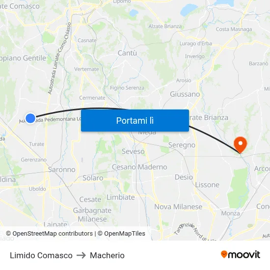 Limido Comasco to Macherio map