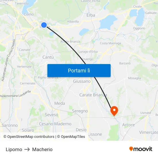 Lipomo to Macherio map