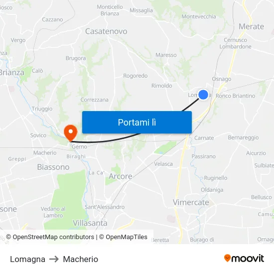 Lomagna to Macherio map
