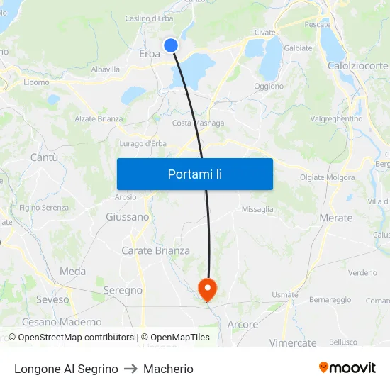 Longone Al Segrino to Macherio map