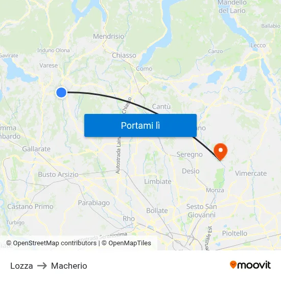 Lozza to Macherio map