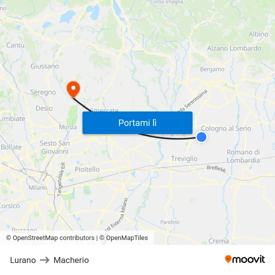 Lurano to Macherio map