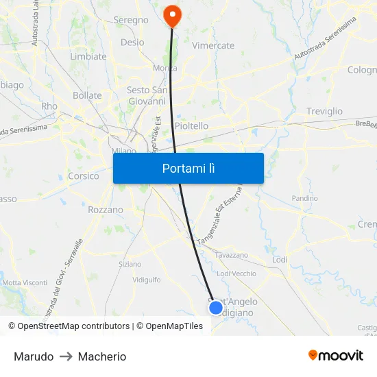 Marudo to Macherio map