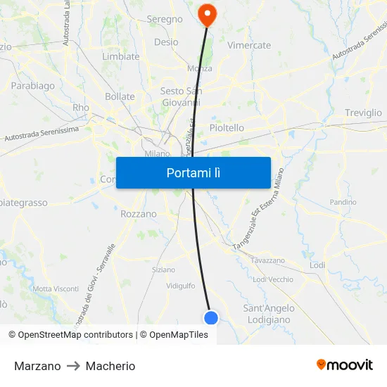 Marzano to Macherio map