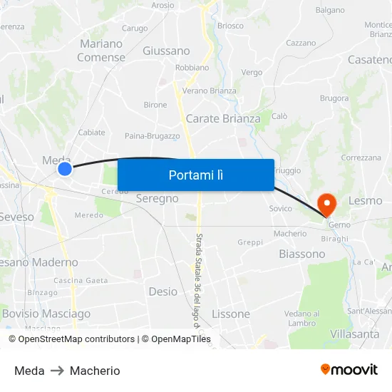 Meda to Macherio map