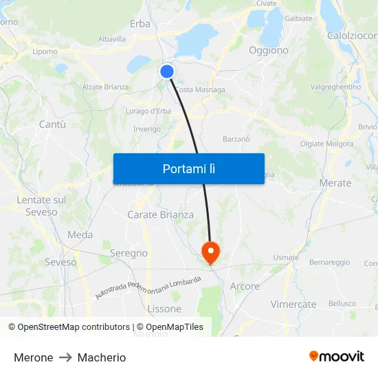 Merone to Macherio map