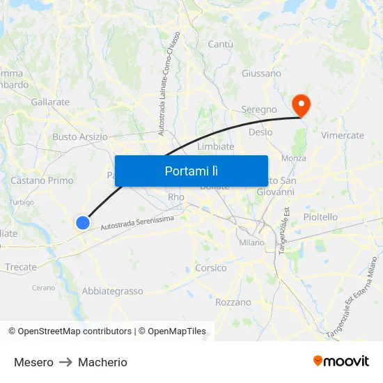 Mesero to Macherio map