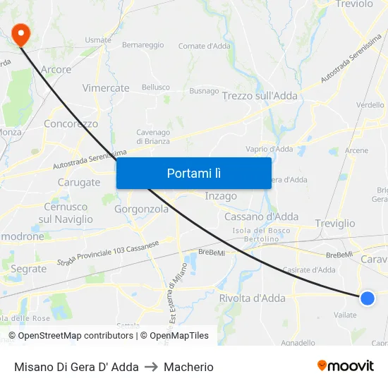 Misano Di Gera D' Adda to Macherio map