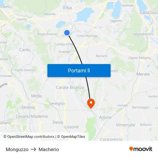 Monguzzo to Macherio map