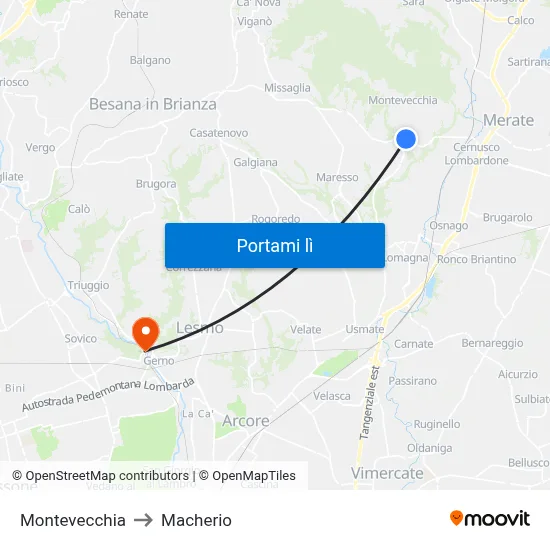 Montevecchia to Macherio map
