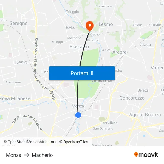 Monza to Macherio map