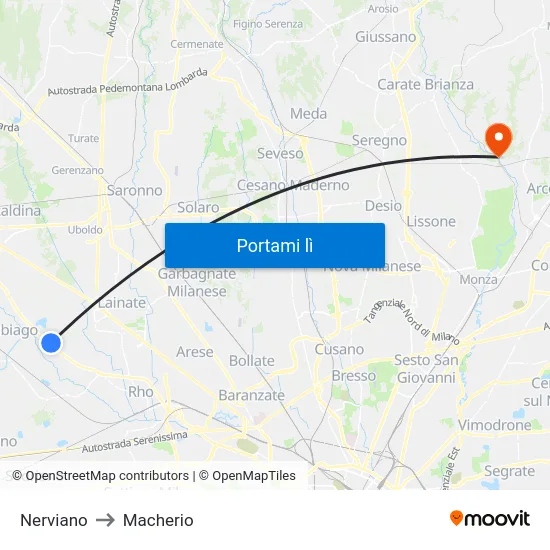 Nerviano to Macherio map