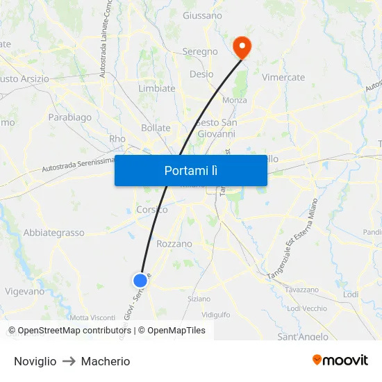 Noviglio to Macherio map