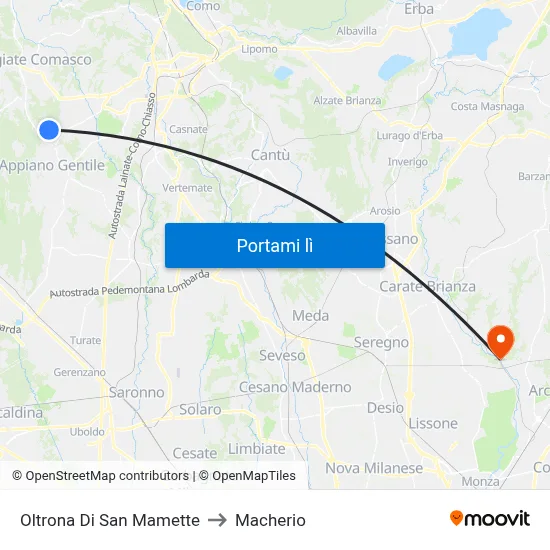 Oltrona Di San Mamette to Macherio map