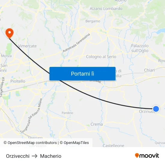 Orzivecchi to Macherio map