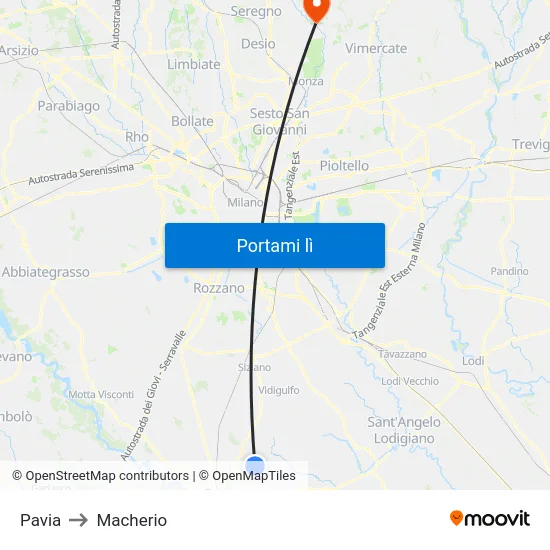 Pavia to Macherio map